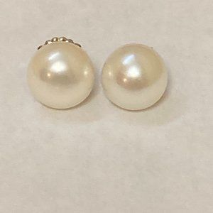 Cultured Pearl Earrings 12mm 14k White Gold - image 1